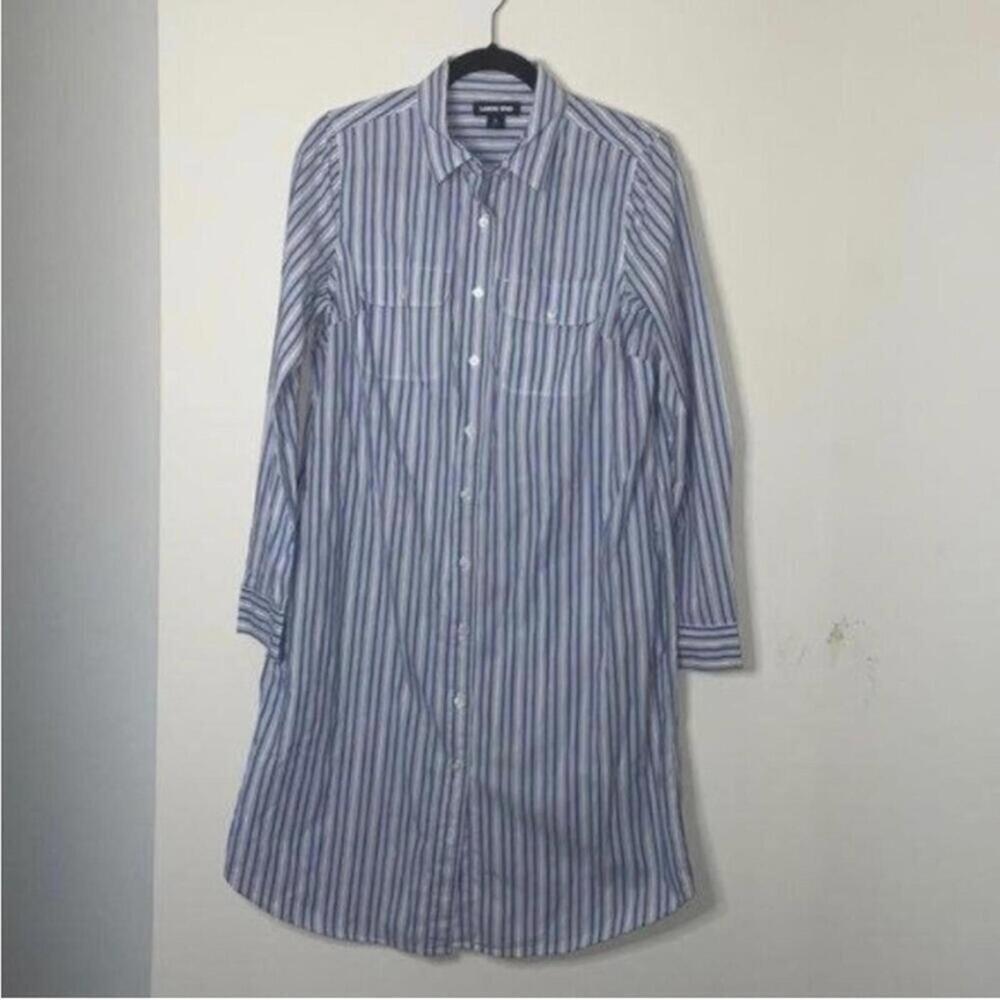 ✅Lands End Blue and White Striped Shirt Dress Classic Business Office
